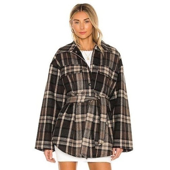 REVOLVE Jackets & Blazers - Divine Heritage XS NWT Wool Blend Plaid Check Belted Tie Waist Work Shirt Jacket